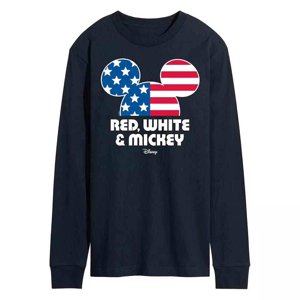 Disney's Men's Red White & Mickey Long Sleeve Graphic Tee,  Product Image