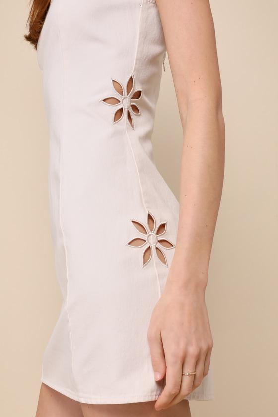 Daytime Delights Cream Cotton Twill Cutout Flower Mini Dress Product Image