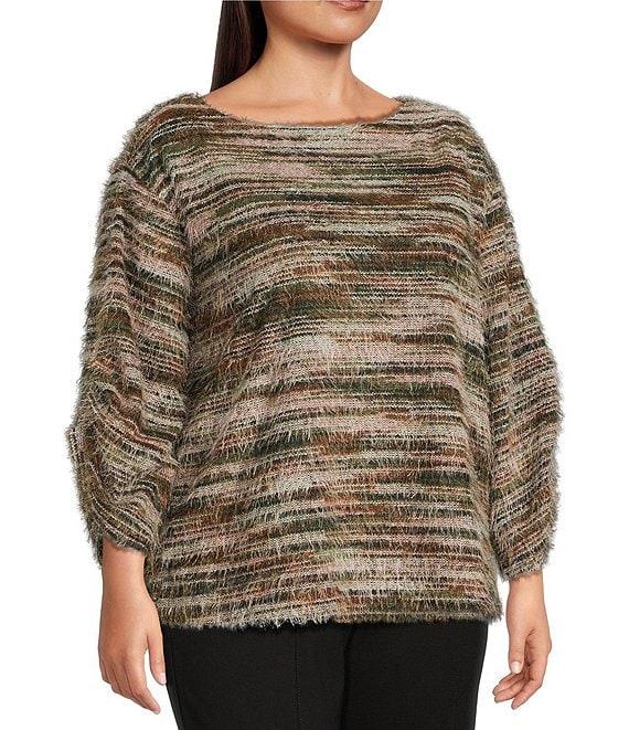 Slim Factor by Investments Plus Alexa Boat Neck 3/4 Sleeve Fuzzy Knit Top Product Image