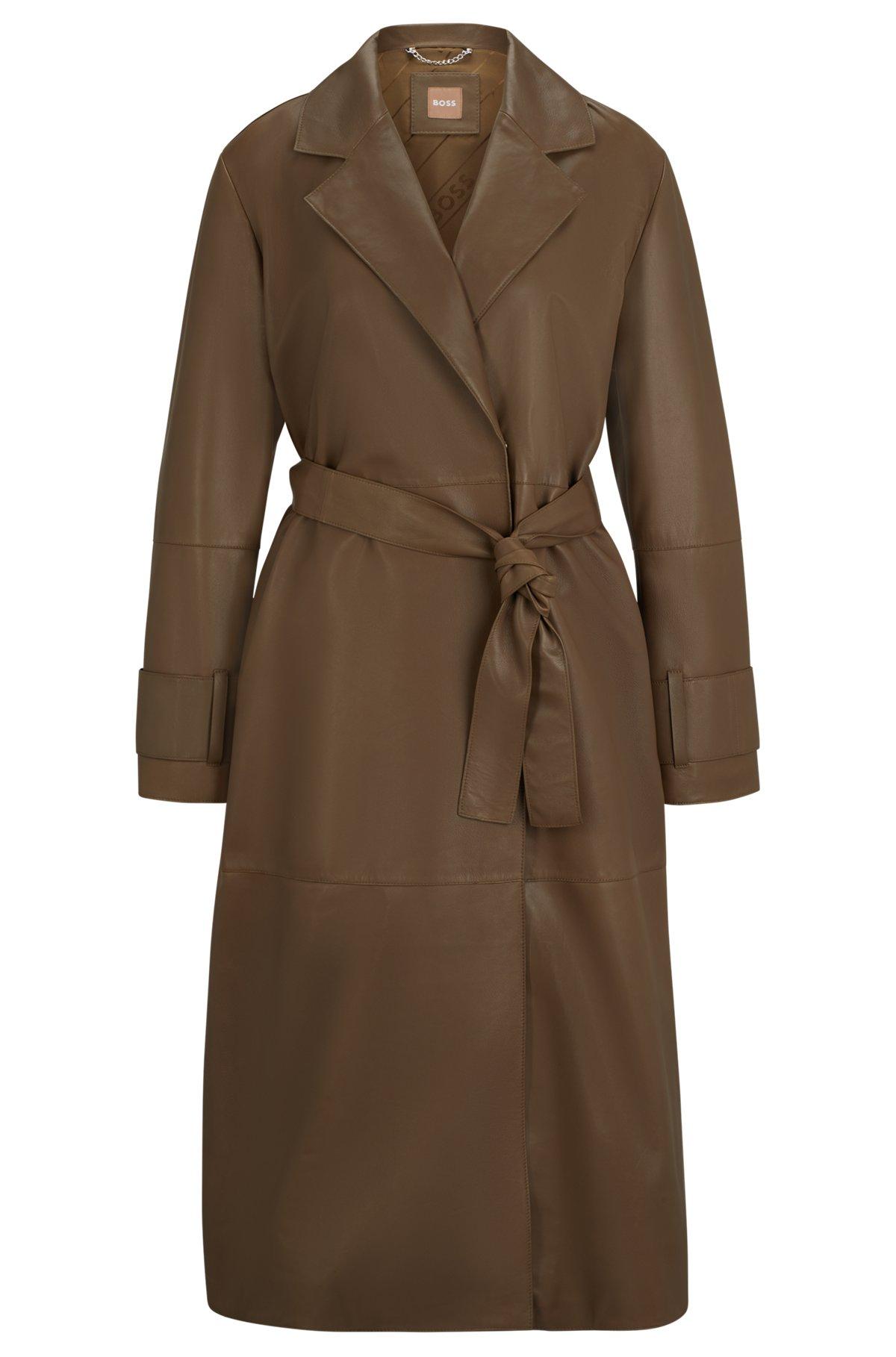 Longline belted coat in nappa leather Product Image