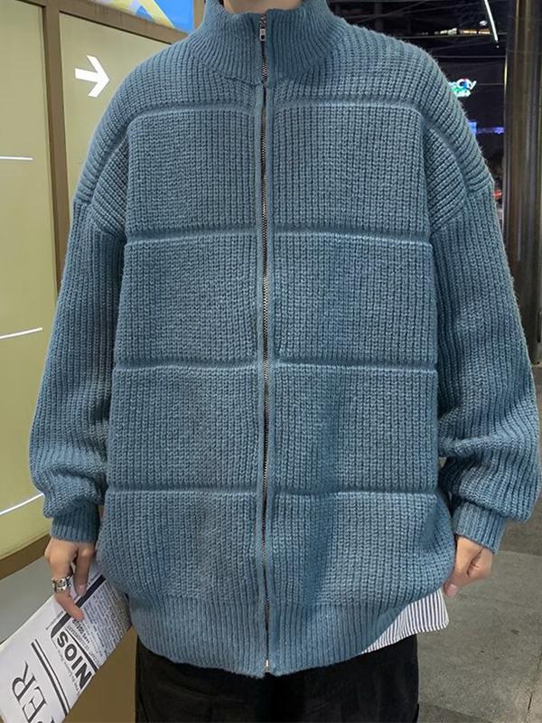 Men's Solid Color Ribbed Knit Cardigan Sweater Product Image