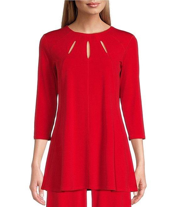 Eva Varro Five Beams Crew Keyhole Neck 3/4 Sleeve Knit Tunic Product Image