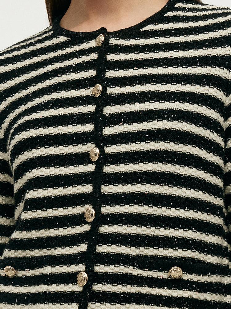 Black And White Stripe Women Cardigan Product Image
