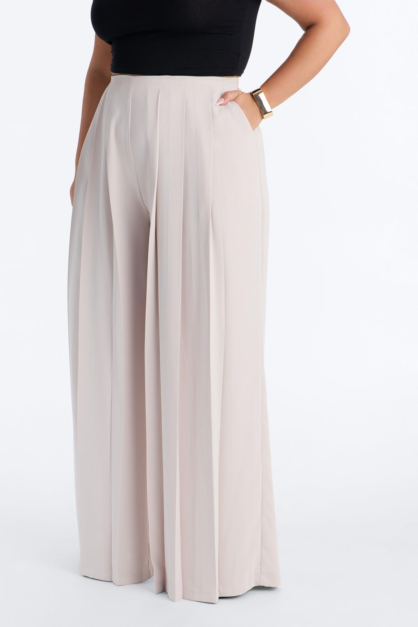 Feminine Feel Crepe Wide Leg Pant 33″ - Beige Female Product Image
