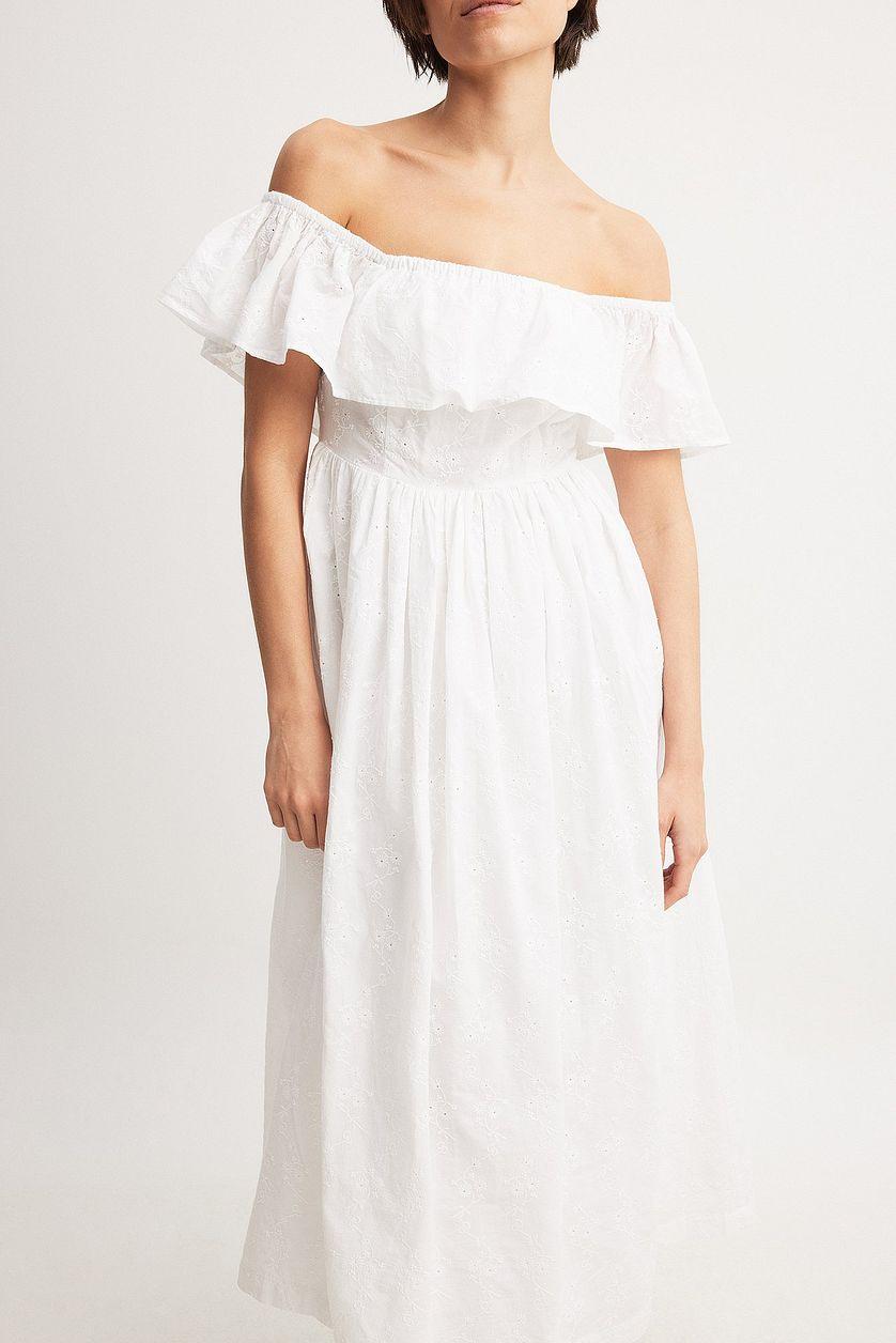 Off Shoulder Anglaise Midi Dress Product Image