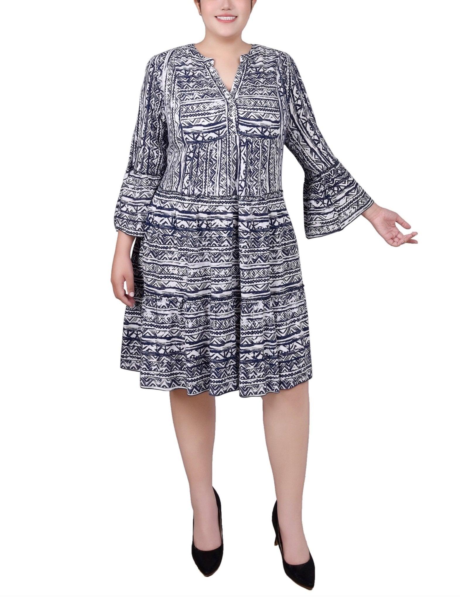 Navy Boho 3/4 Sleeve Tiered Dress - Plus Product Image