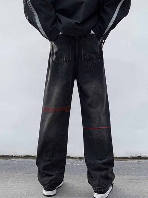 Men's Stitched Distressed Straight Leg Jeans Product Image