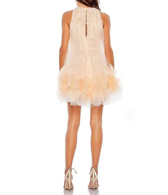 Mac Duggal Embroidered Halter Neck Sleeveless Ruffled Hem Trapeze Mini Dress Product Image