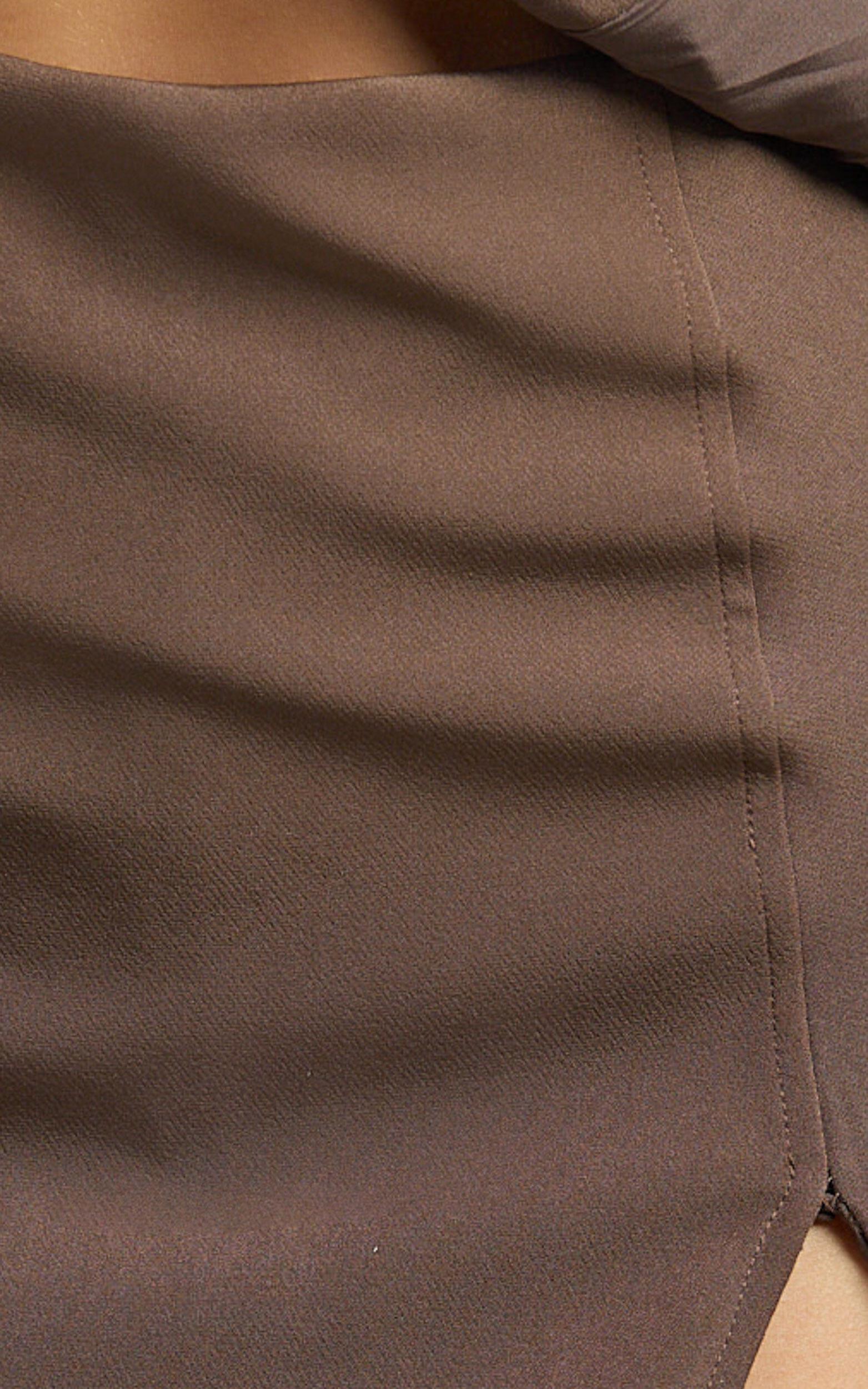 Larah Mini Skort - Mid Rise Leg Split Fitted Skort in Chocolate Product Image