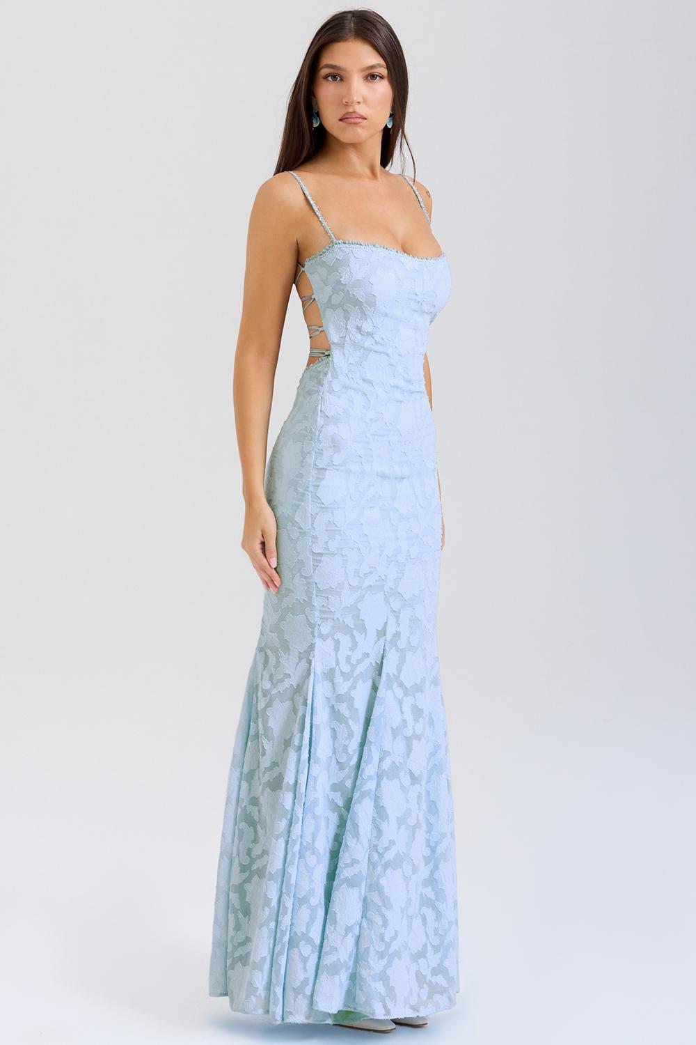 Joan  bluebell lace up back maxi dress Product Image