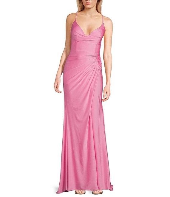 GB Social Jersey Ruched Lace-Up Back Long Dress Product Image