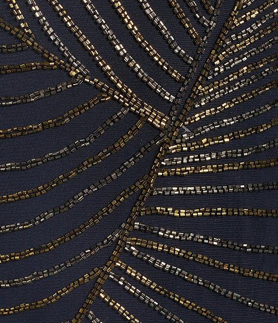 Pisarro Nights Beaded Boat Neck Short Sleeve V Back A-Line Dress Product Image