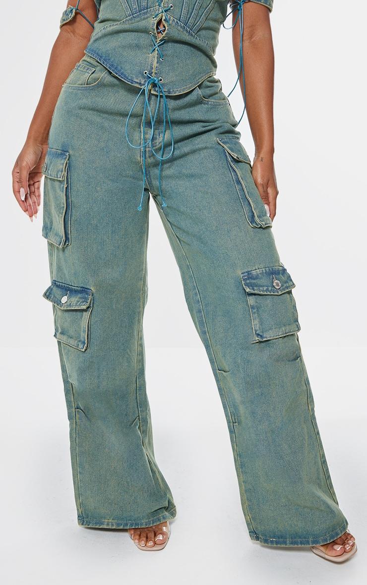 Shape Vintage Wash Denim Pocket Detail Cargo Jeans Product Image