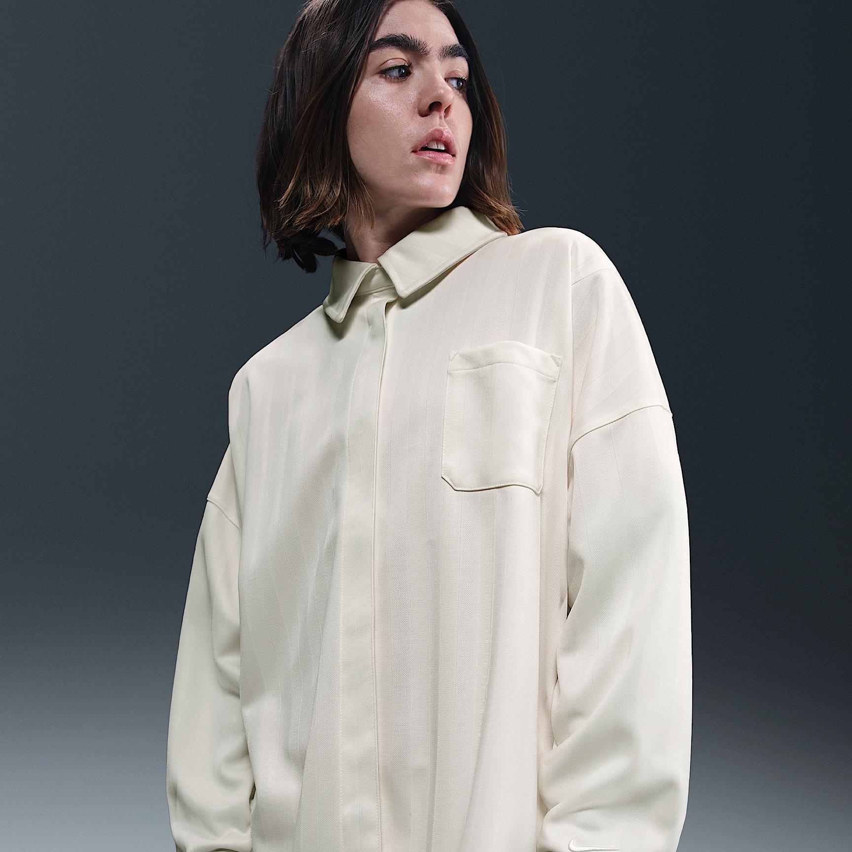 Womens Nike Sportswear Oversized Jacquard Striped Button-Down Shirt | HV1956-110 Product Image