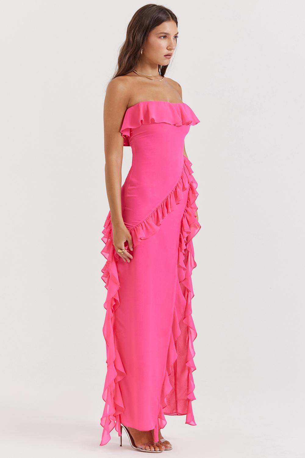 Sarina  fuchsia ruffle maxi dress - sale Product Image