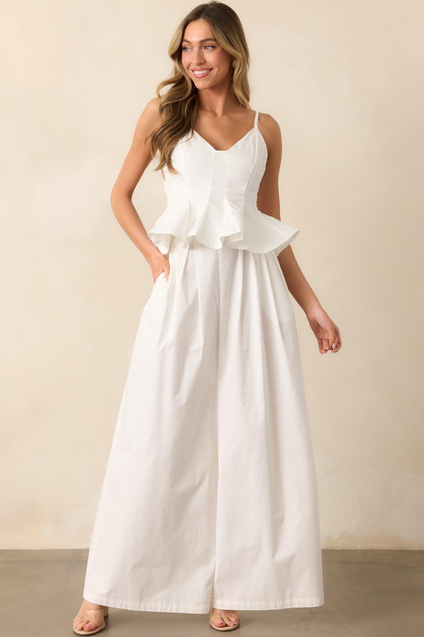 Everyday Bliss Cotton White Wide Leg Pants Product Image