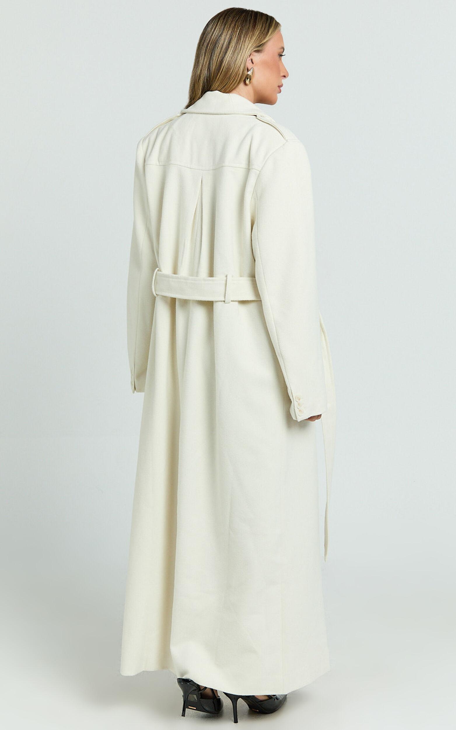 Farah Coat - Single Breasted Oversized Longline Wrap Coat in Off White Product Image