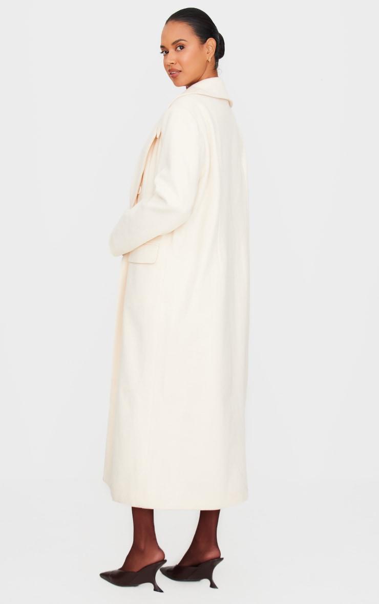 Ecru Wool Look Double Breasted Oversized Maxi Coat Product Image