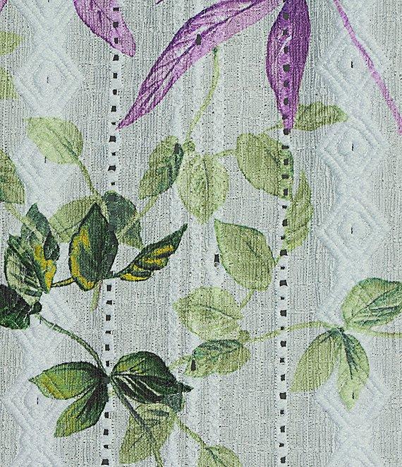 Allison Daley Petite Size Botanical Song Print 3/4 Sleeve Keyhole Neck Tie Hem Eyelet Jacquard Knit Top Product Image