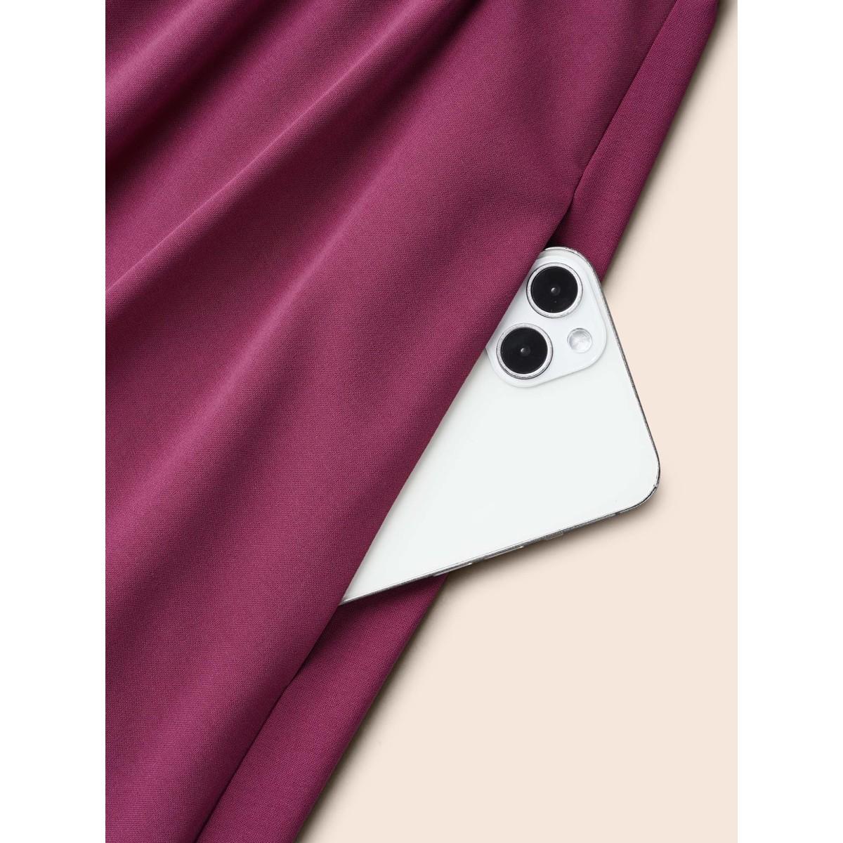 Plus Size Petal Sleeve Ruffled Waist-Cinched Midi Dress Deeppurplered Women Elegant Frill Trim V-neck Half Sleeve Curvy BloomChic 30/6X Product Image