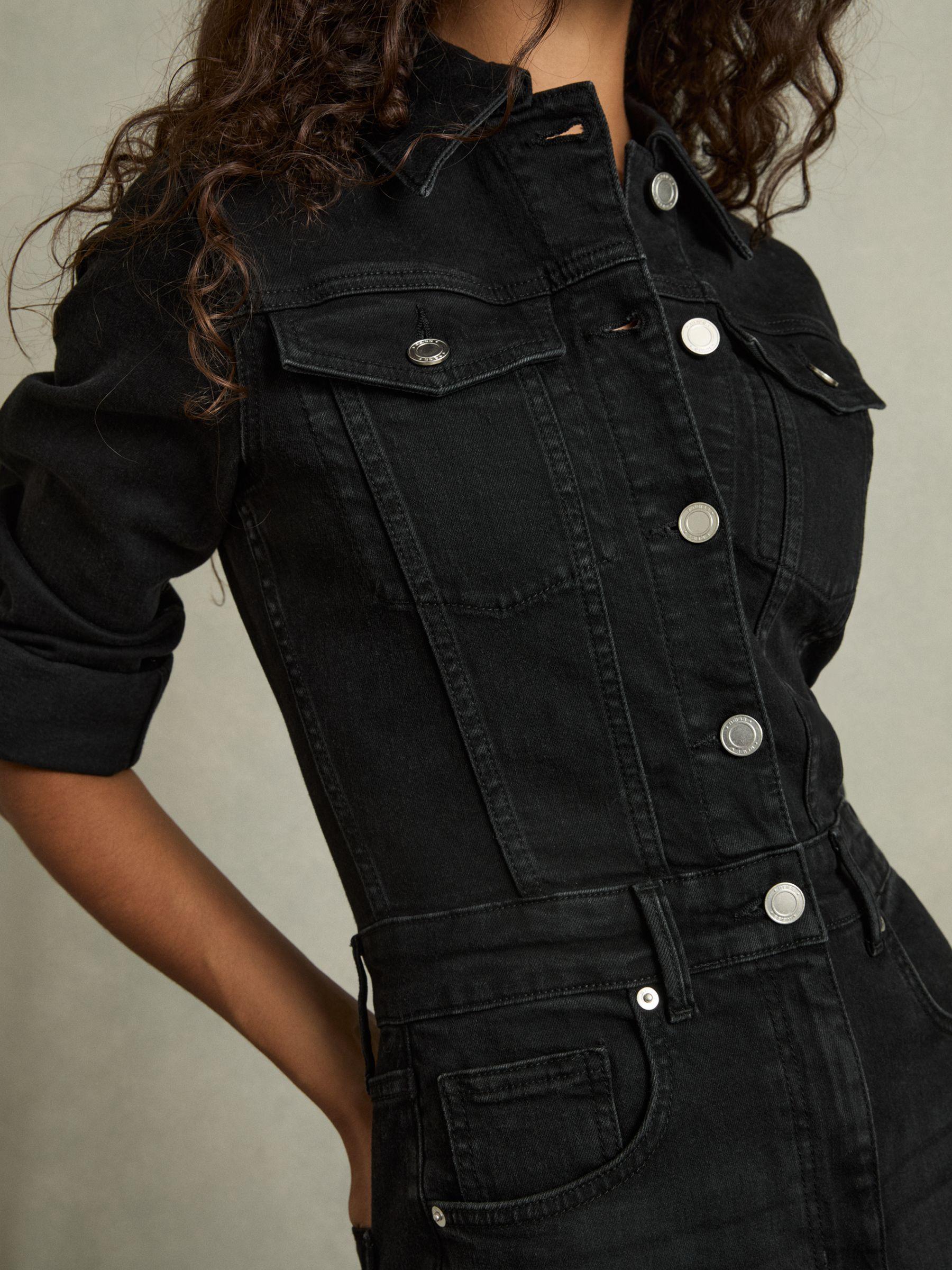 Cotton-Blend Denim Relaxed-Fit Jumpsuit in Black Product Image