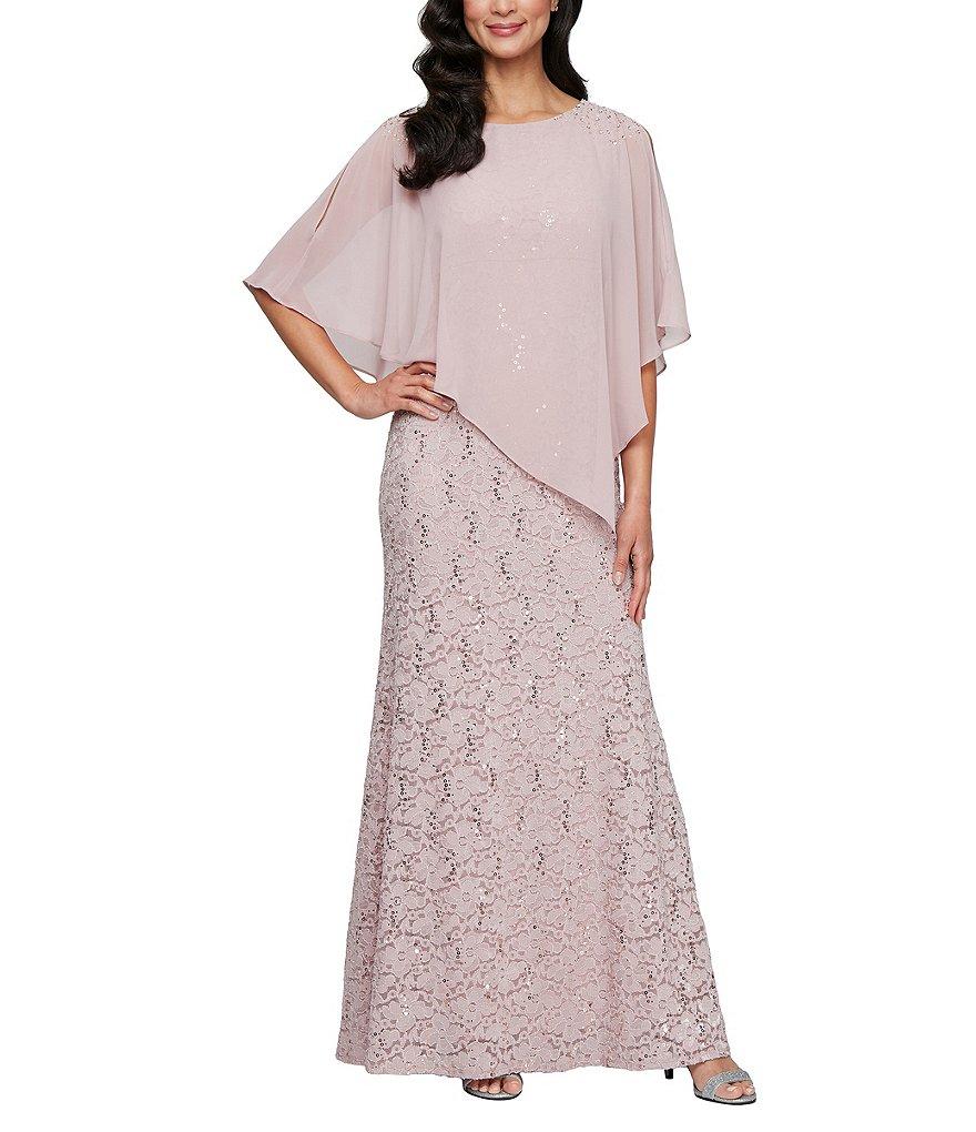 Ignite Evenings Petite Size 3/4 Sleeve Round Neck Sequin Lace Overlay Sheath Gown Product Image