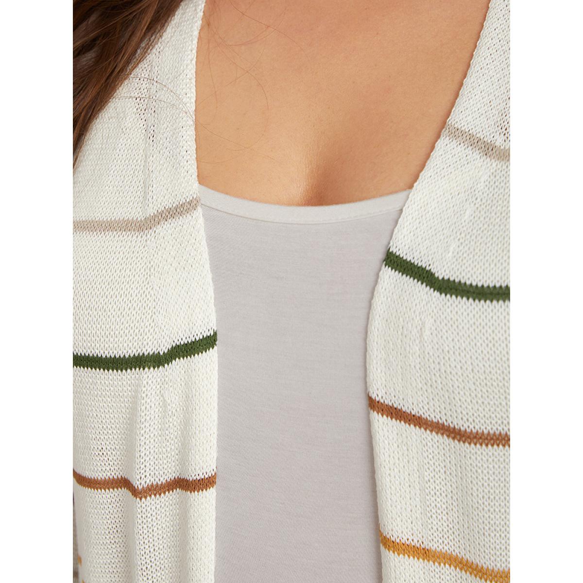 Plus Size UltraCool Rainbow Striped Open Front Pocket Cardigan Ivory Women Casual Loose Long Sleeve Dailywear Cardigans BloomChic 18-20/2X Product Image