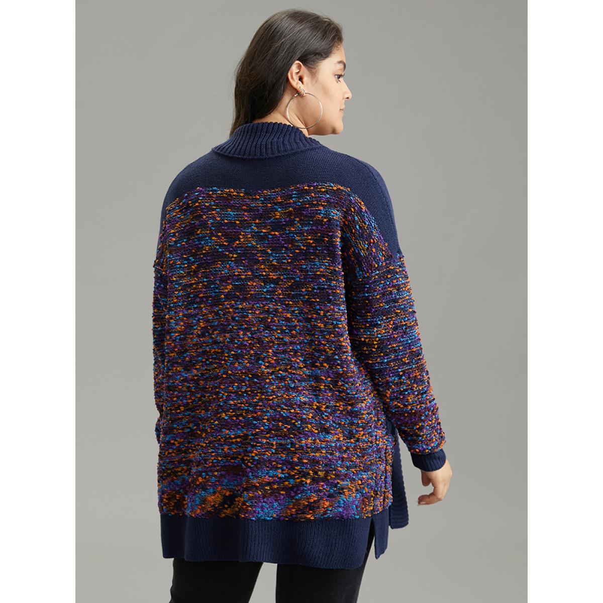 Plus Size Colour Heather Patchwork Loose Cardigan Multicolor Women Casual Loose Long Sleeve Dailywear Cardigans BloomChic 22-24/3X Product Image