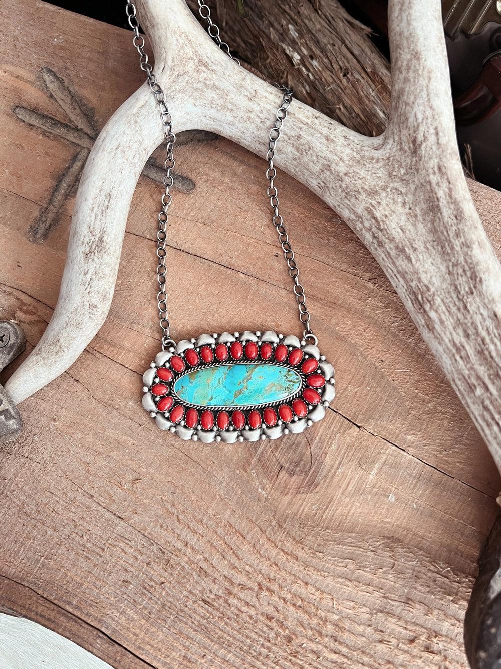 Queen Mother Navajo Turquoise Sterling Silver Necklace Product Image