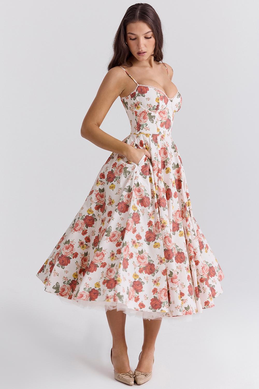 Elizabeth  italian tomato strapless midi sundress Product Image