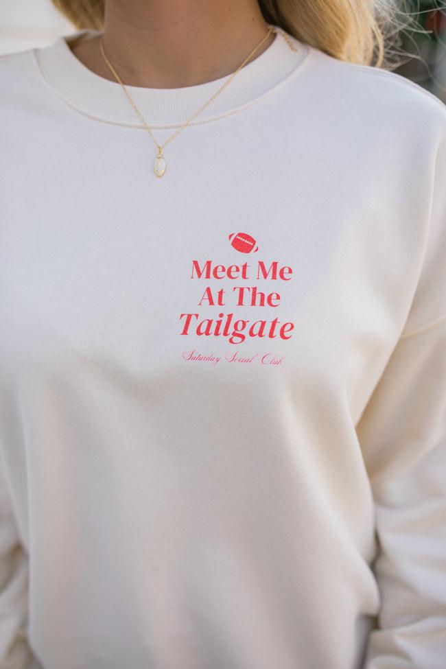 Meet Me At The Tailgate Red Ivory Graphic Sweatshirt FINAL SALE Product Image