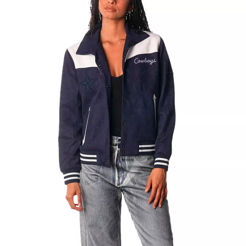Women's The Wild Collective Navy Dallas Cowboys Suede Full-Snap Bomber Jacket,  Product Image