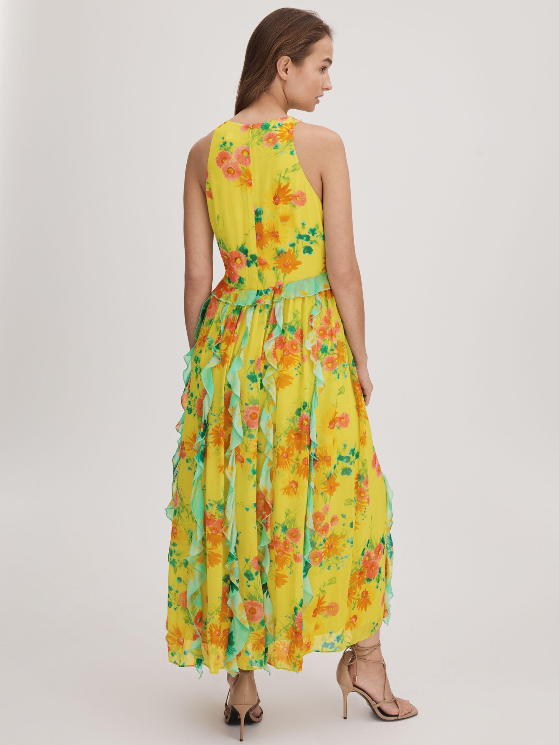 Florere Printed Ruffle Midi Dress in Lime Product Image