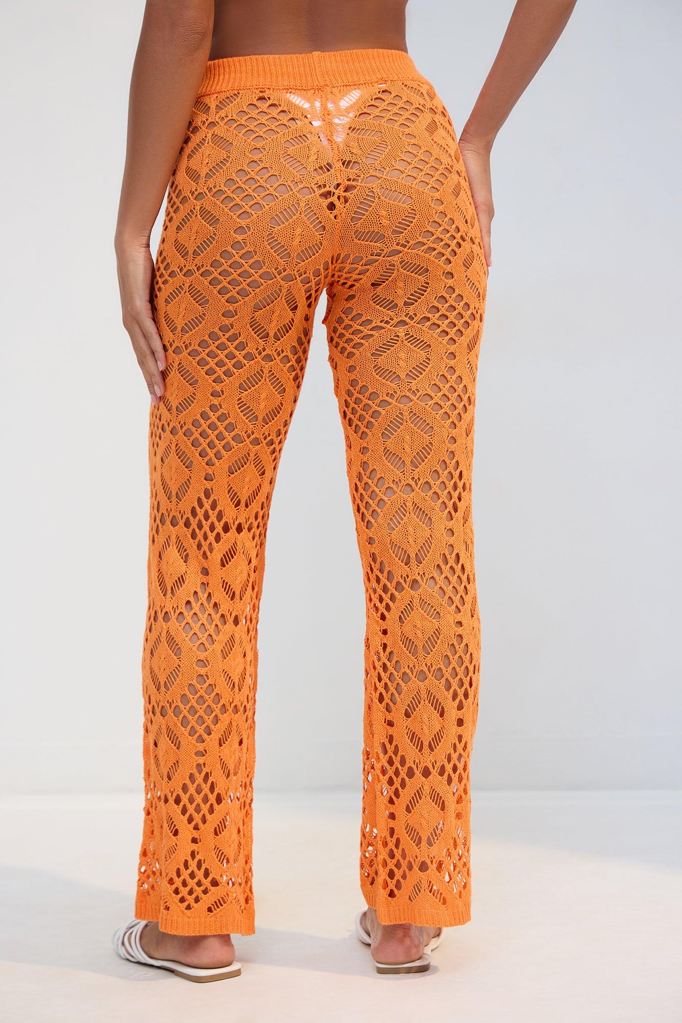 Feel The Breeze Crochet Cover Up Pants - Orange Product Image