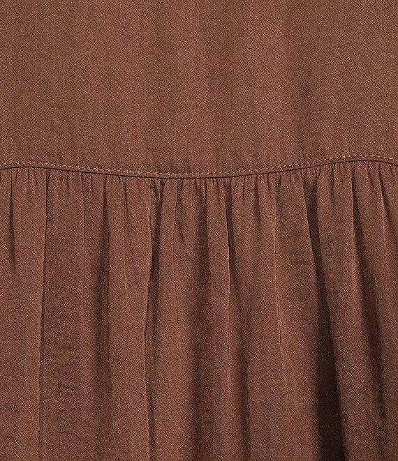 Gibson & Latimer Moonshadow Satin Split Round Neck Long Balloon Sleeve Blouse Product Image