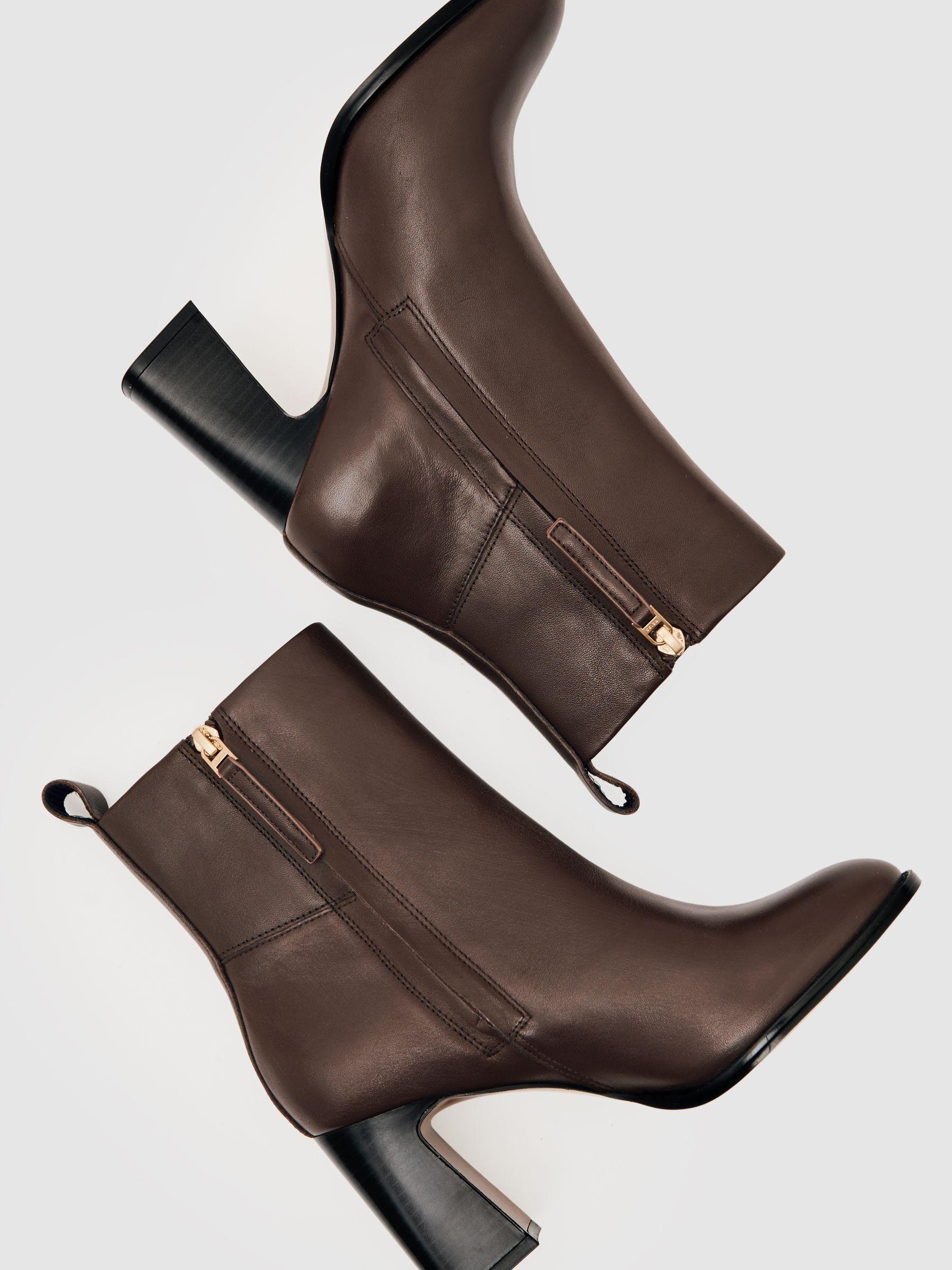 Leather Block-Heel Ankle Boots in Brown Product Image