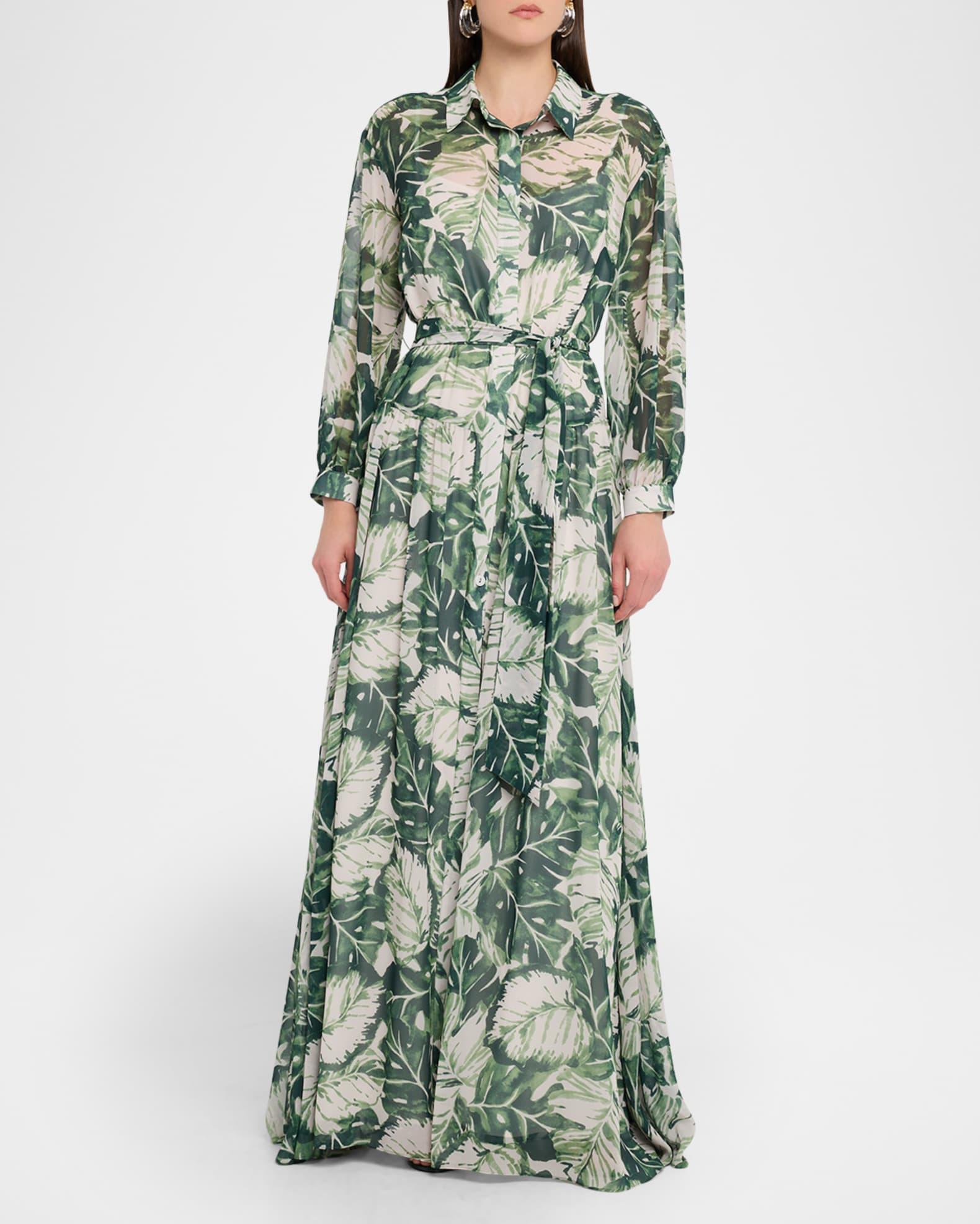 Botanical-Print Chiffon Shirt Gown Product Image
