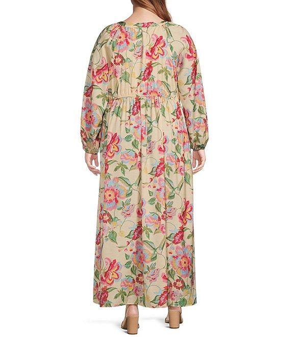 Skies Are Blue Plus Floral Print V-Neck Long Sleeve Dress Product Image