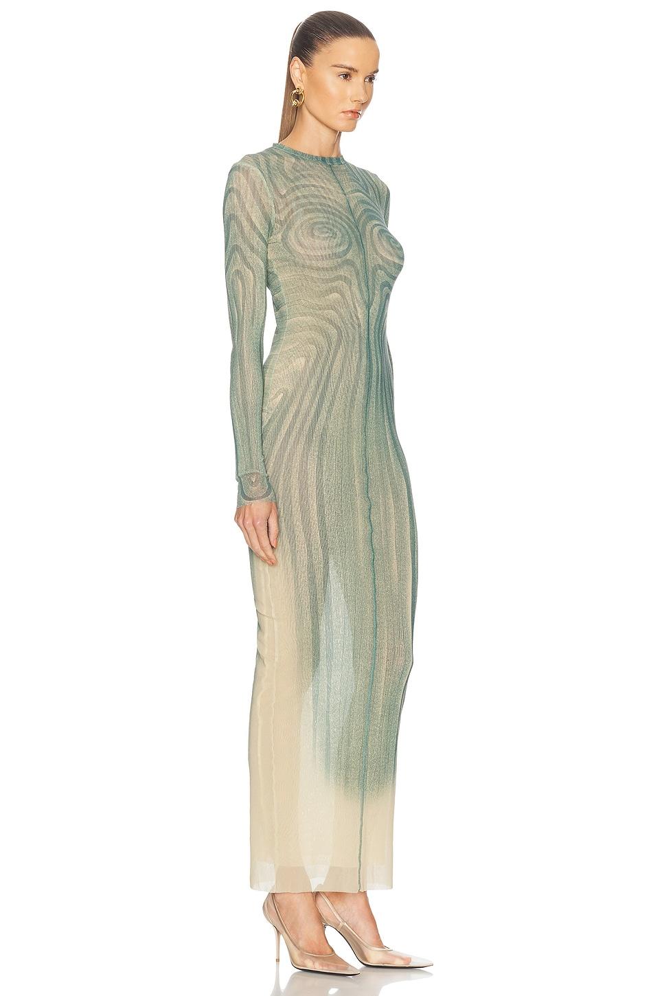 JEAN PAUL GAULTIER Mesh Long Dress With Spiral Print And Ruffles In Beige Product Image