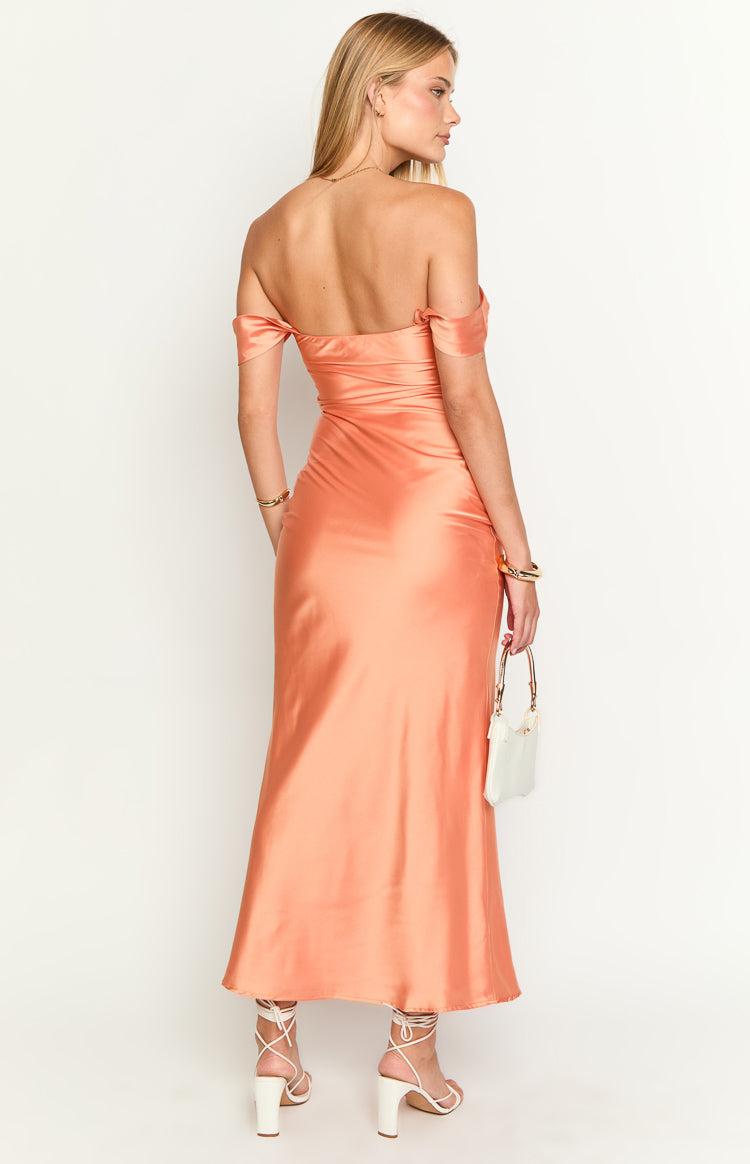 Ella Orange Off Shoulder Formal Dress Product Image