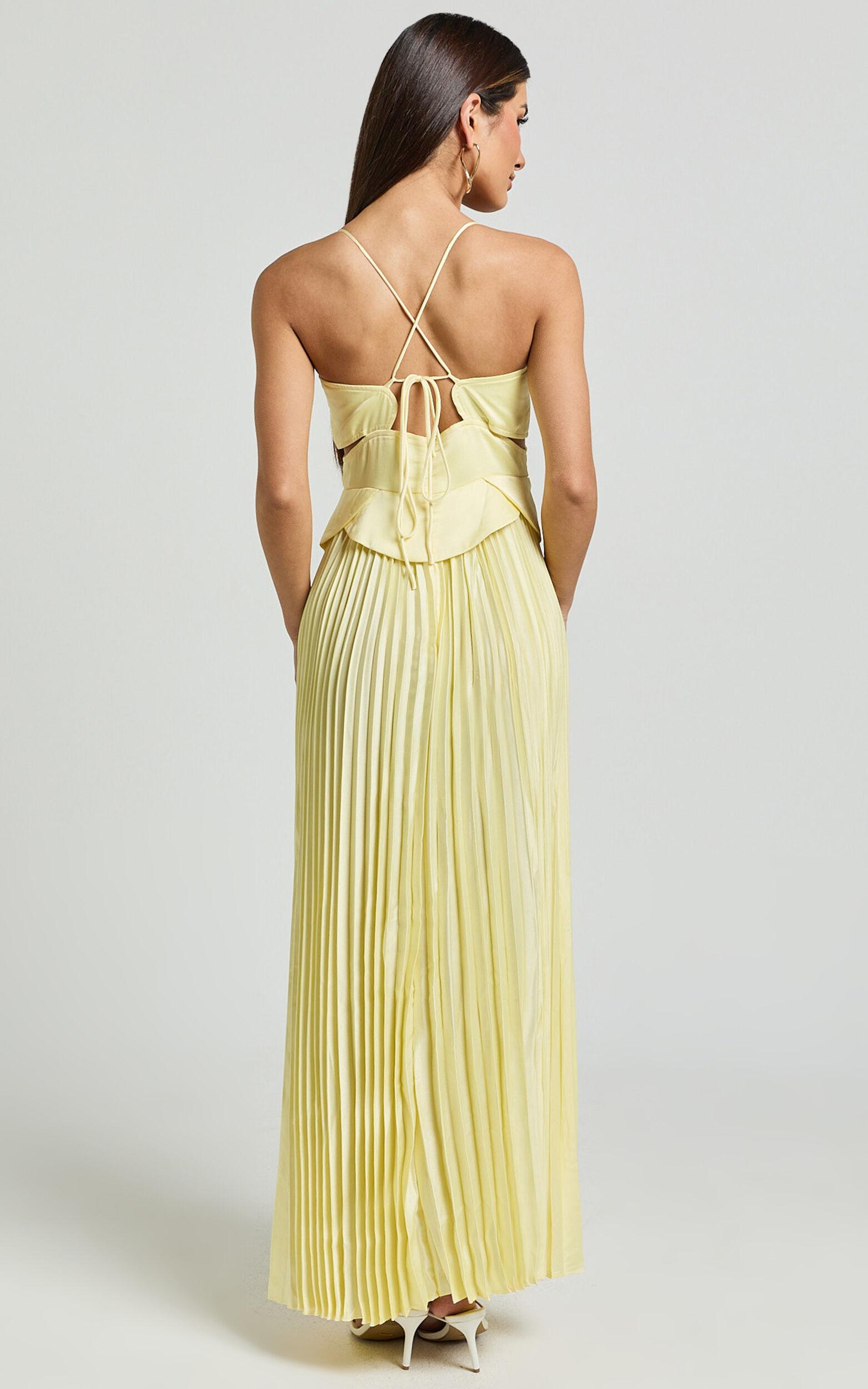 Shay Maxi Dress - Sweetheart Cut Out Pleated Dress in Lemon Product Image