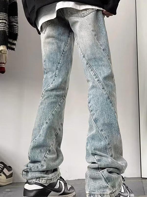 Men's Light Wash Splice Loose Jeans Product Image