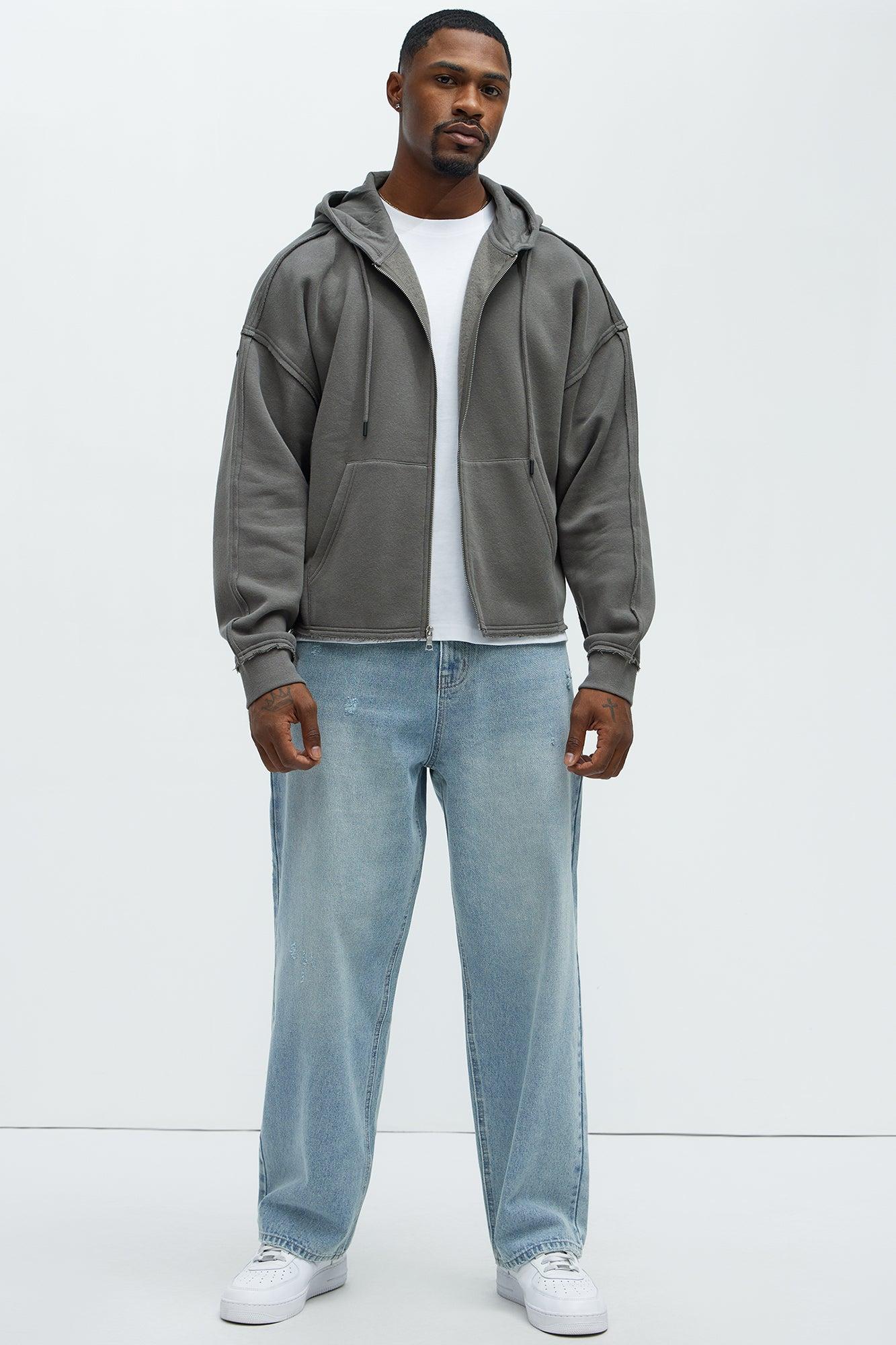 Tyson Oversized Cropped Zip Up Hoodie - Grey Product Image