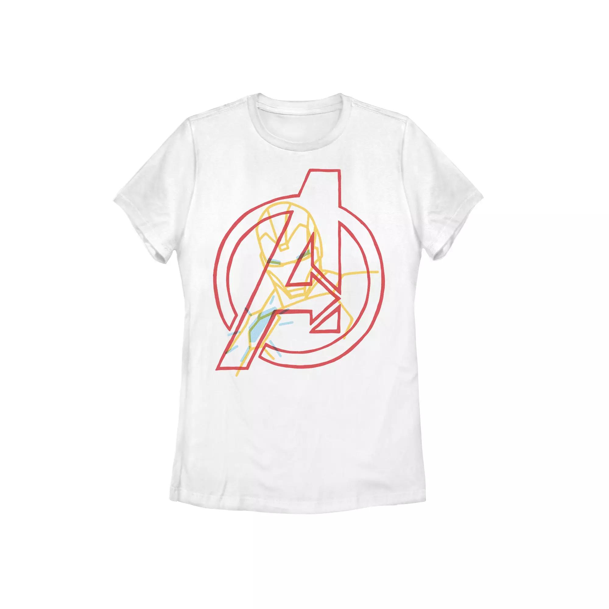 Juniors' Marvel Avengers Iron Man Neon Logo Graphic Tee, Girl's, Size: Large, White Product Image