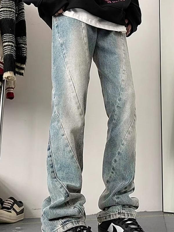 Men's Light Wash Splice Loose Jeans Product Image