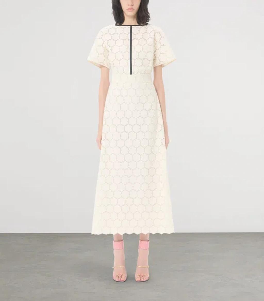 VALENTINO Midi Dress In Fleurs À Jours Cotton In White Product Image