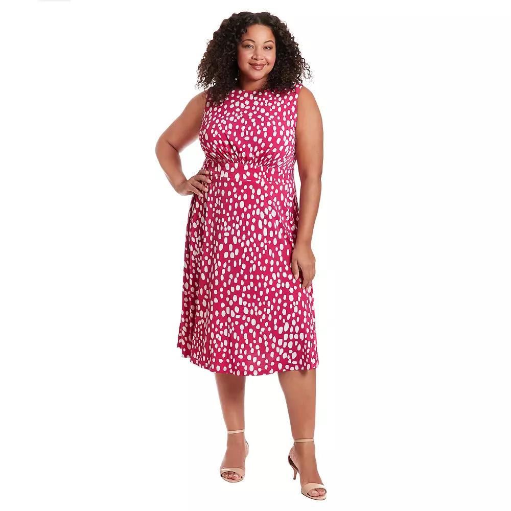 Plus Size London Times Floral Print Elbow Sleeve Inset Waist Midi Dress, Women's, Size: 22 W, Pink Product Image