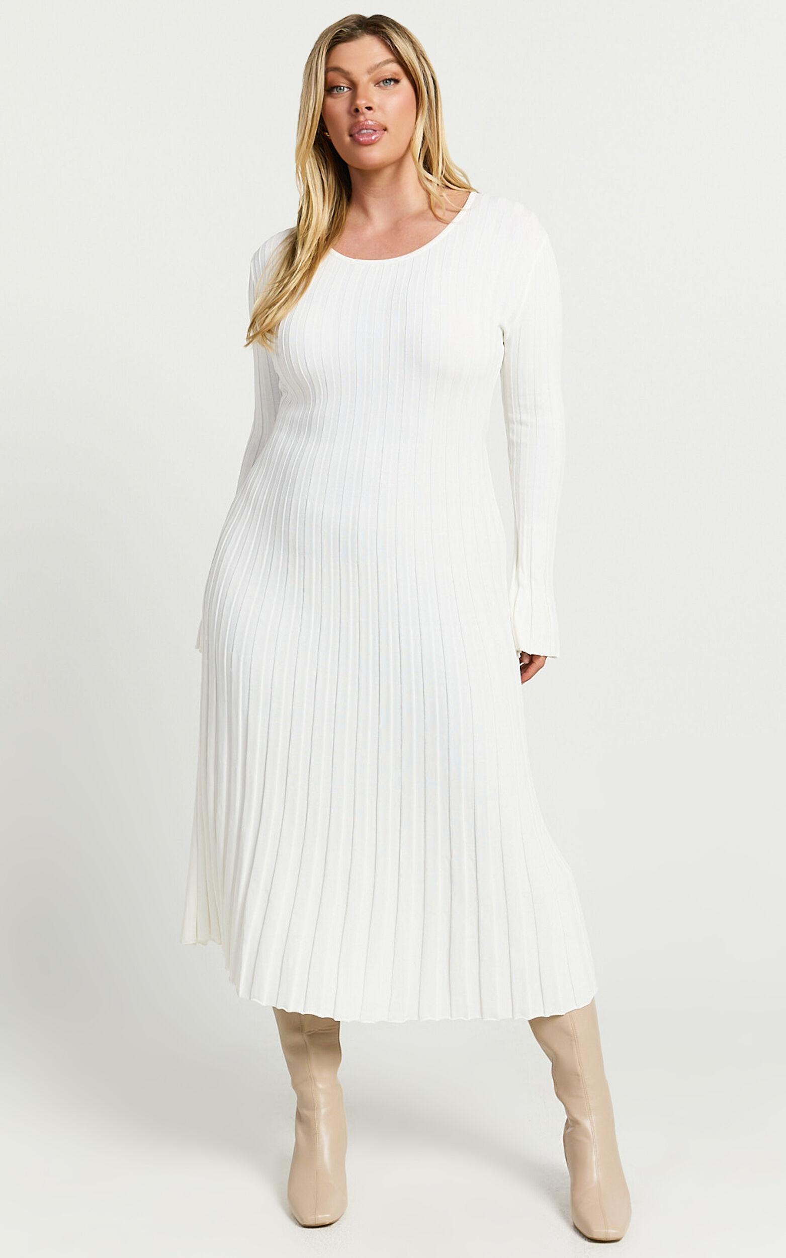 Blaire Midi Dress - Long Sleeve Tie Back Flare Dress in Ivory Product Image