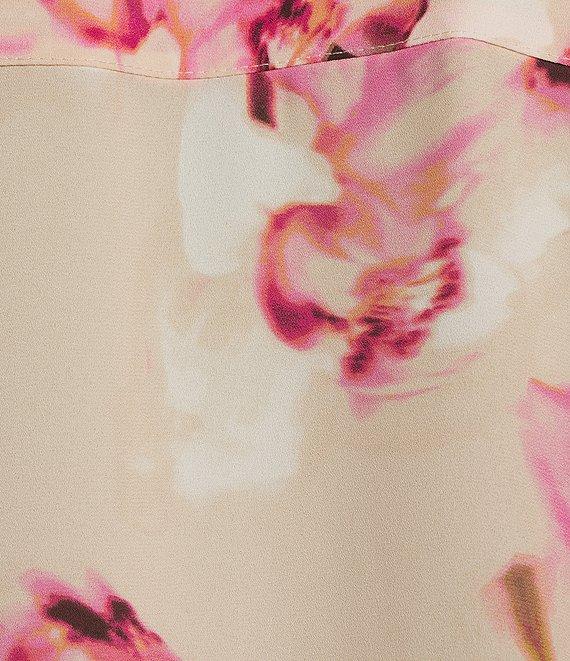 Calvin Klein Floral Flutter Sleeve Collared Ruffle Button Front Blouse Product Image