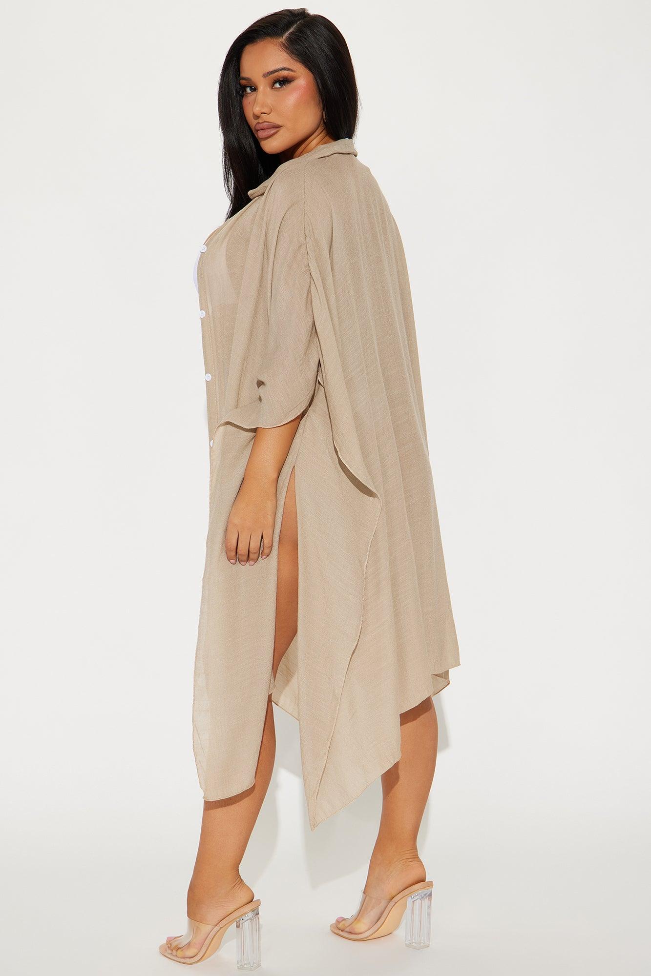 Megan Swim Cover Up Kimono - Taupe Product Image